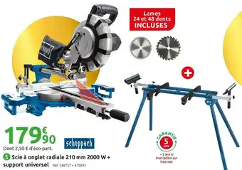 Mr Bricolage Scheppach scie à onglet radiale 210 mm hm216spx + support umf 1550 offre