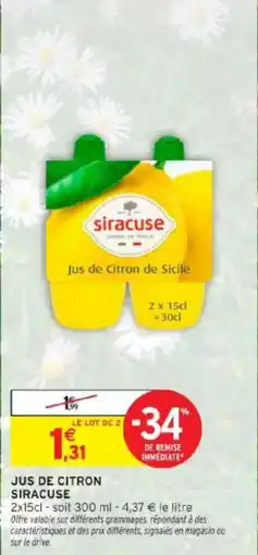 Intermarché Jus de citron siracuse offre