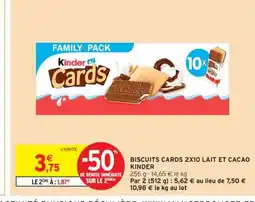 Intermarché Hyper Biscuits Cards 2x10 Lait et Cacao Kinder offre