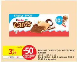 Intermarché Biscuits Cards 2x10 Lait et Cacao Kinder offre