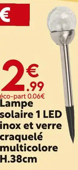 Maxi Bazar Lampe solaire 1 led inox et verre craquelé multicolore h.38cm offre