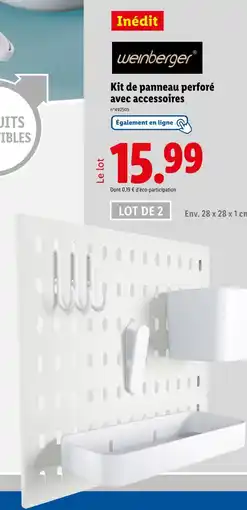 Lidl weinberger Kit de panneau perforé avec accessoires offre