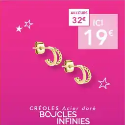 Trésor Bijoux CRÉOLES Acier doré BOUCLES INFINIES offre