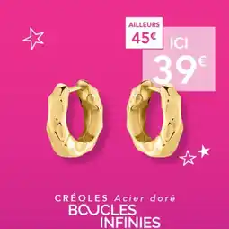 Trésor Bijoux CRÉOLES Acier doré BOUCLES INFINIES offre