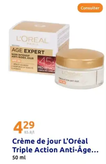 Action Crème de jour l'oréal triple action anti-âge offre