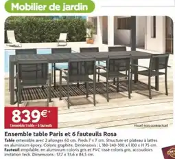 LaMaison.fr Ensemble table Paris et 6 fauteuils Rosa offre