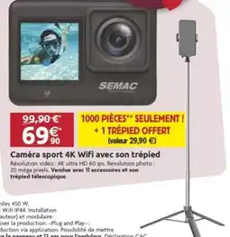 LaMaison.fr Caméra sport 4k wifi avec son trépied offre