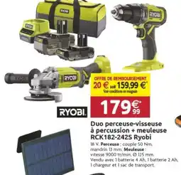 LaMaison.fr Duo perceuse-visseuse à percussion + meuleuse RCK182-242S Ryobi offre