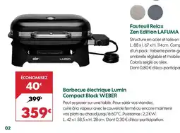 Truffaut Weber Barbecue électrique Lumin Compact Black offre