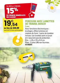 JouéClub Perceuse avec lunettes de travail bosch offre