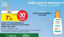Intermarché AMBRE SOLAIRE Spray hypoallergénique très haute protection fps50+ offre