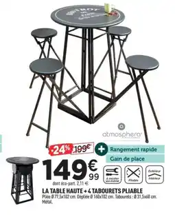 Centrakor La table haute + 4 tabourets pliable offre