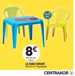 Centrakor La table enfant offre
