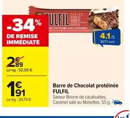 Carrefour FULFIL Barre de Chocolat protéinée offre