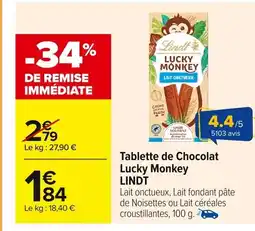 Carrefour LINDT Tablette de Chocolat Lucky Monkey offre