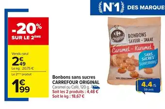 Carrefour CARREFOUR ORIGINAL Bonbons sans sucres offre