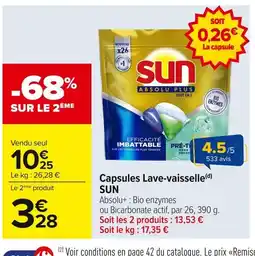 Carrefour SUN Capsules Lave-vaisselle offre
