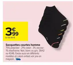 Carrefour Socquettes courtes homme offre
