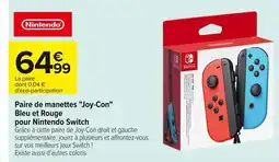 Carrefour Paire de manettes Joy-Con Bleu et Rouge offre