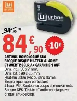 E.Leclerc L'Auto Antivol homologué sra bloque disque hi-tech alarme et avertisseur a+ garantie 1 an offre