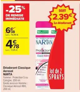 Carrefour Contact Déodorant Classique Aérosol NARTA offre