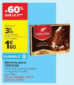 Carrefour Contact BATONNETS GLACES CÔTE D'OR offre