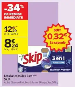 Carrefour Contact LESSIVE CAPSULES 3 EN 1 SKIP offre