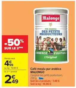 Carrefour Café moulu pur arabica MALONGO offre