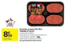 Carrefour 8 hachés au bœuf 15% M.G. TENDRE ET PLUS offre
