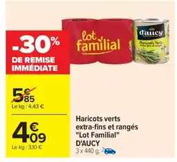 Carrefour Haricots verts extra-fins et rangés Lot Familial D'AUCY offre