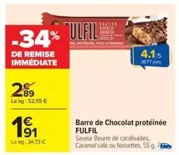 Carrefour Barre de Chocolat protéinée FULFIL offre