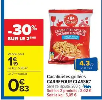 Carrefour Cacahuètes grillées CARREFOUR CLASSIC' offre