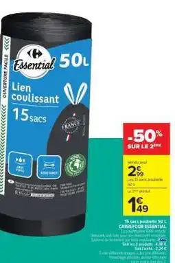 Carrefour 15 sacs poubelle 50 L offre