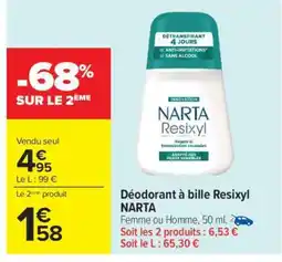 Carrefour Déodorant à bille Resixyl NARTA offre