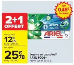 Carrefour Lessive en capsules ARIEL PODS+ offre