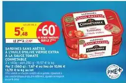 Intermarché Hyper Sardines sans arêtes à l'huile d'olive vierge extra à la sauce tomate Connétable offre