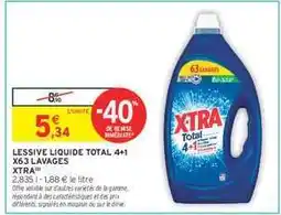 Intermarché Hyper Lessive Liquide Total 4+1 X63 Lavages XTRA offre