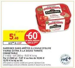 Intermarché Express Sardines sans arêtes à l'huile d'olive vierge extra à la sauce tomate Connétable offre