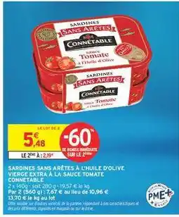 Intermarché Contact Sardines sans arêtes à l'huile d'olive vierge extra à la sauce tomate Connétable offre