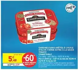 Intermarché Sardines sans arêtes à l'huile d'olive vierge extra à la sauce tomate Connétable offre