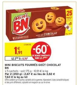 Intermarché MINI BISCUITS FOURRÉS GOUT CHOCOLAT BN offre