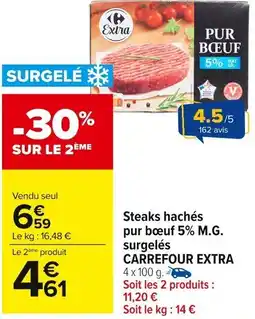 Carrefour Market Steaks hachés pur boeuf 5% M.G. surgelés CARREFOUR EXTRA offre