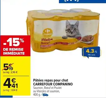 Carrefour Market Pâtées repas pour chat carrefour companino offre
