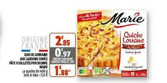 Coccimarket Quiche Lorraine Aux Lardons Fmés Pâte Feuilletée Pur Beurre Marie offre