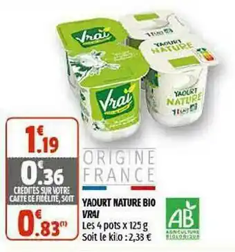 Coccimarket Yaourt Nature Bio Vrai offre