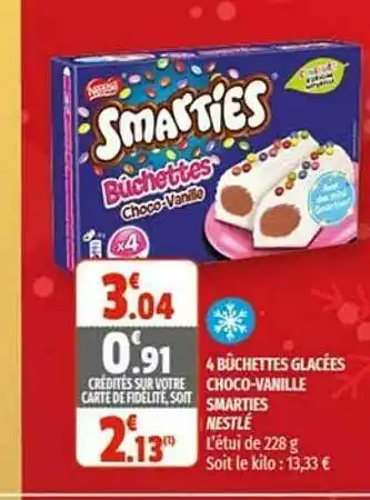 Coccinelle Express 4 Bûchettes Glacées Choco-vanille Smarties Nestlé offre