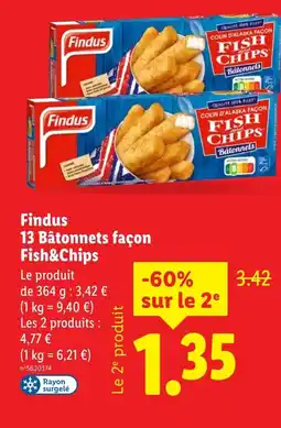 Lidl FINDUS 13 Bâtonnets façon Fish&Chips offre