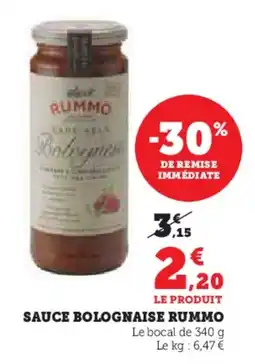 Super U Sauce bolognaise rummo offre