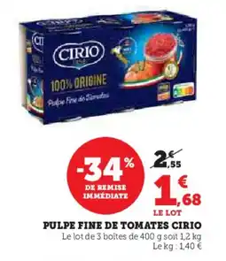 Super U Pulpe fine de tomates cirio offre