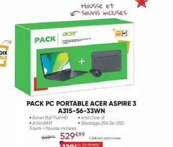 Fnac Pack Pc Portable Acer Aspire 3 A315-56-33wn offre